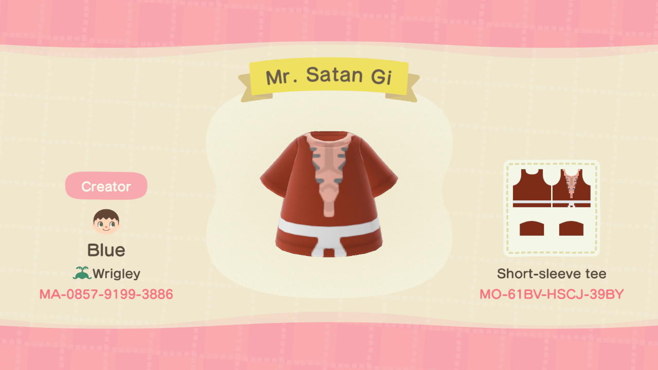Animal Crossing Design Code: MO-61BV-HSCJ-39BY Mr. Satan Gi