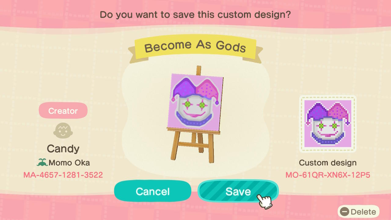 Animal Crossing Design Code: MO-61QR-XN6X-12P5 Become As Gods