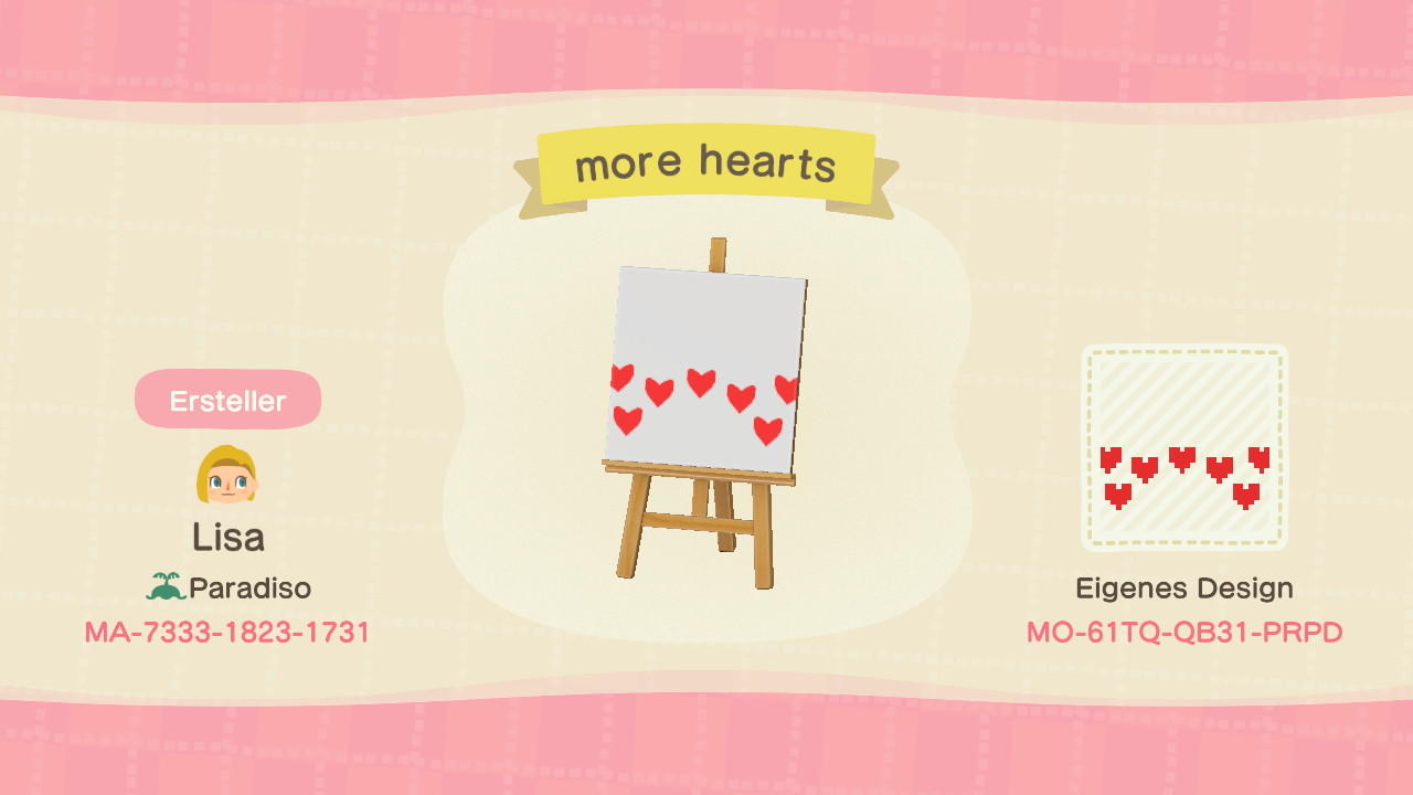 Animal Crossing Design Code: MO-61QT-QB31-PRPD More hearts