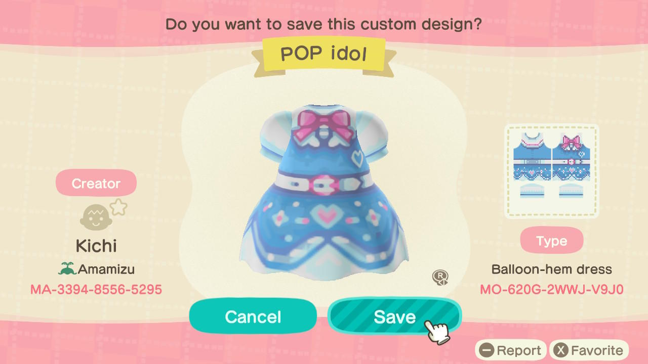 Animal Crossing Design Code: MO-620G-2WWJ-V9J0 Pop Idol