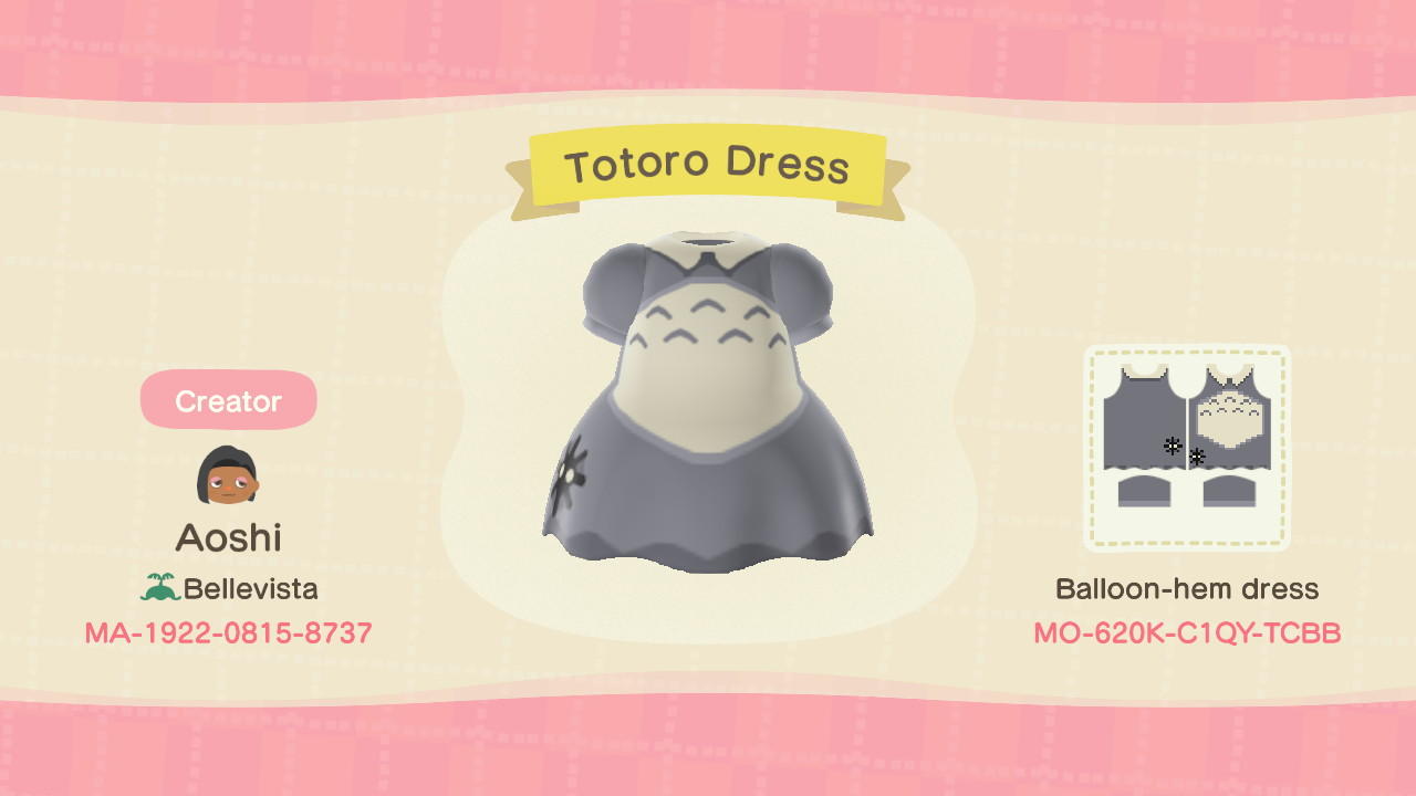 Animal Crossing Design Code: MO-620K-C1QY-TCBB Totoro Dress