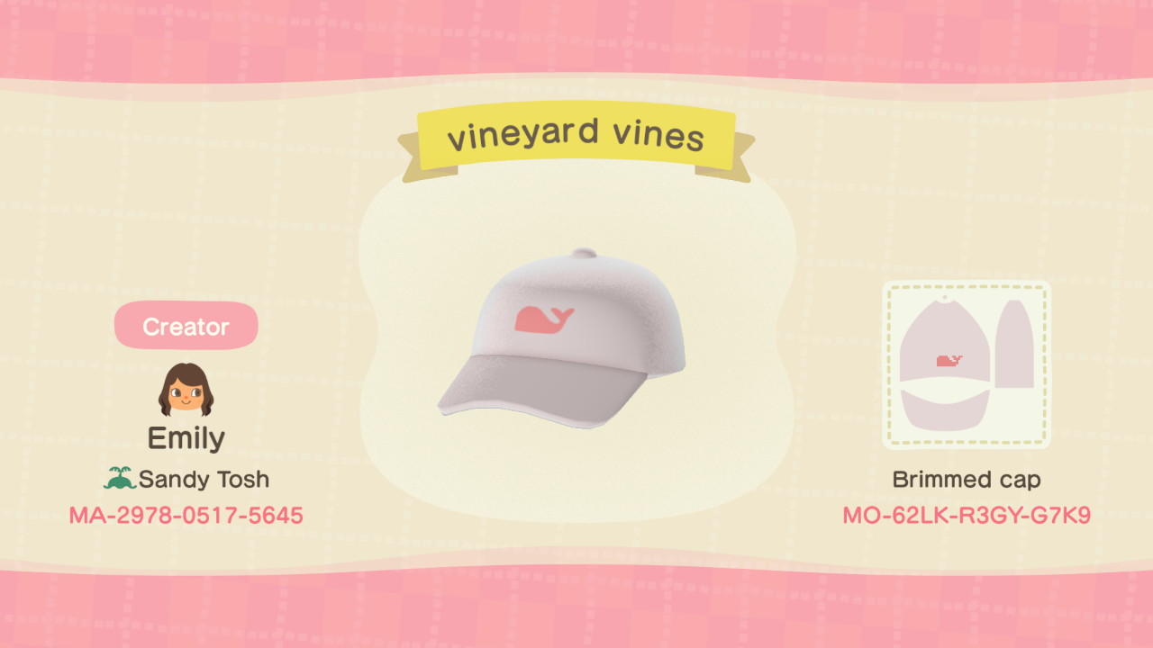 Animal Crossing Design Code: MO-62LK-R3GY-G7K9 Vineyard Vines
