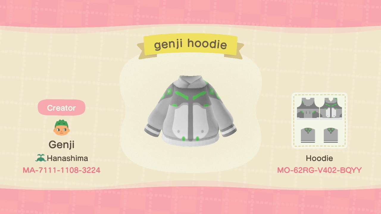 Animal Crossing Design Code: MO-62RG-V402-BQYY Genji&#39;s Hoodie