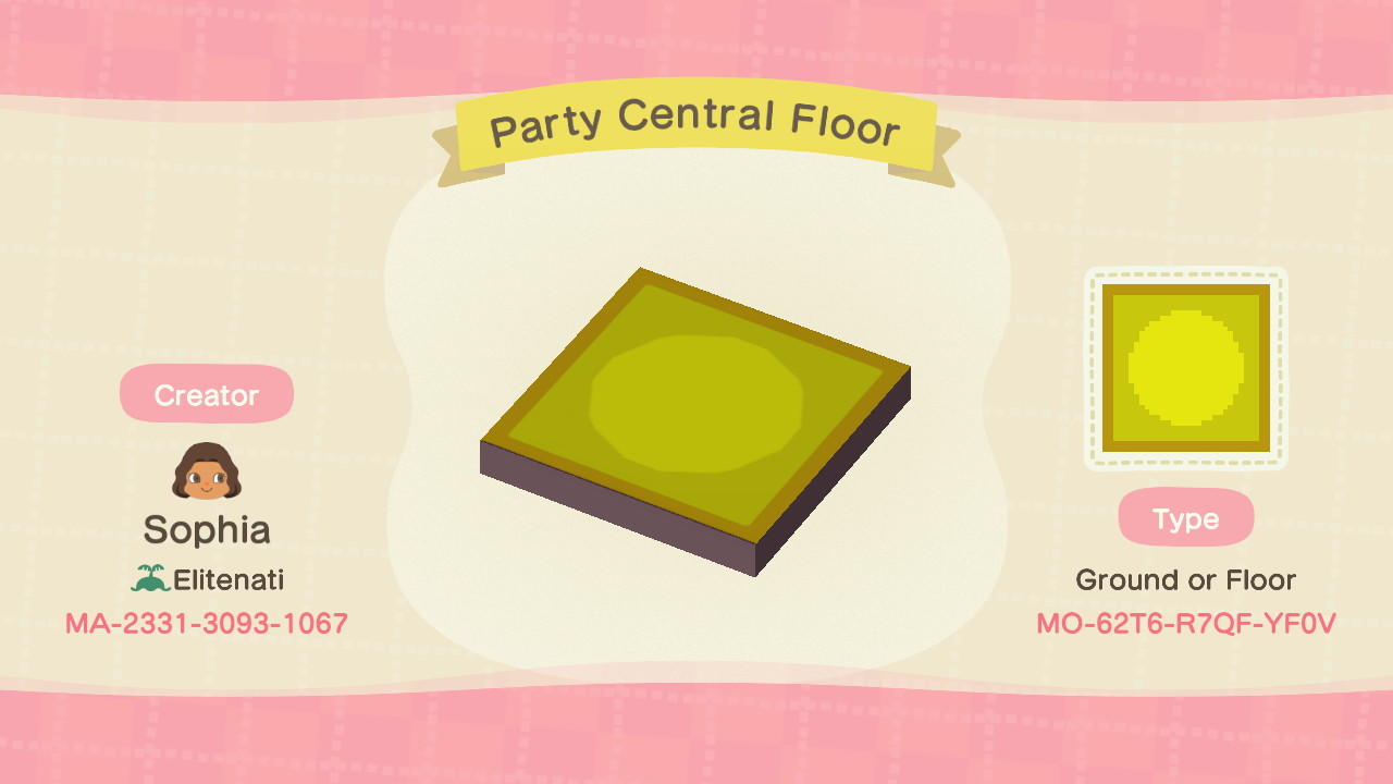 Animal Crossing Design Code: MO-62T6-R7QF-YF0V Party Central Floor