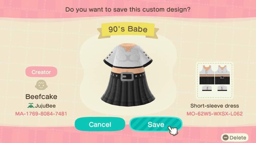 Animal Crossing Design Code: MO-62W5-WXSX-L062 90&#39;s Babe