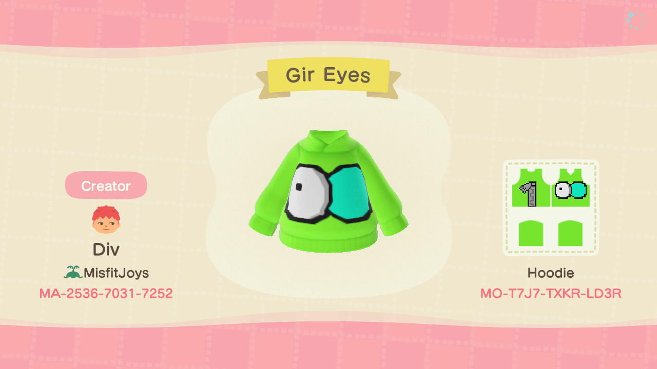 Animal Crossing Design Code: MO-62WN-B4XL-XXGT Gir Eyes