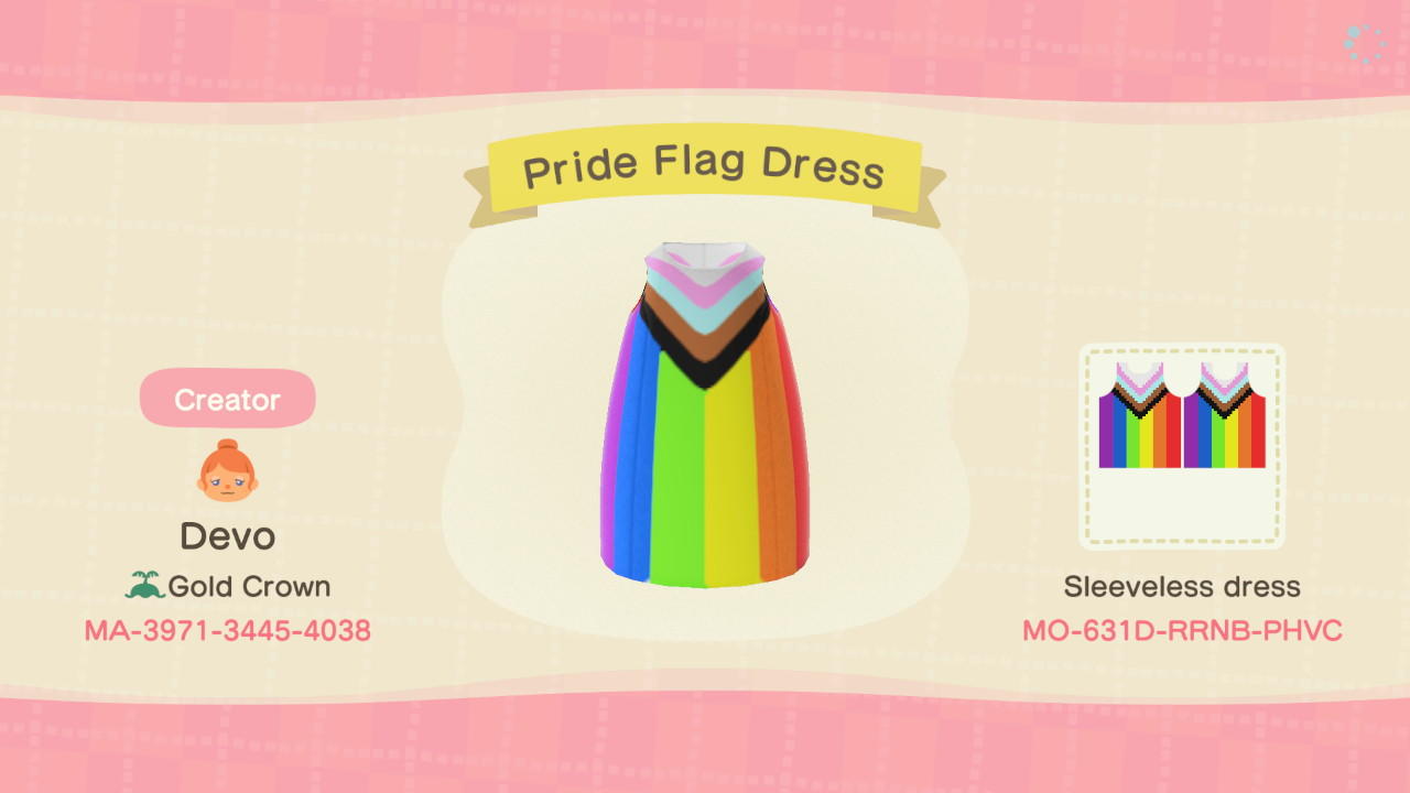 Animal Crossing Design Code: MO-631D-RRNB-PHVC Pride Flag Dress