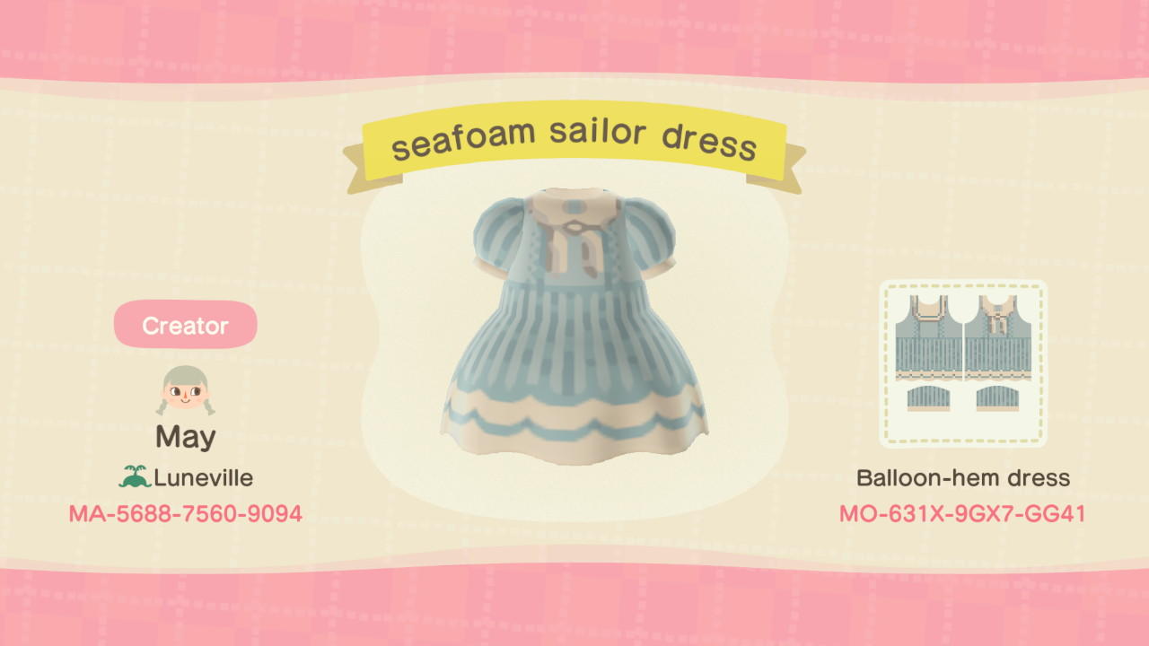 Animal Crossing Design Code: MO-631X-9GX7-GG41 seafoam sailor dress