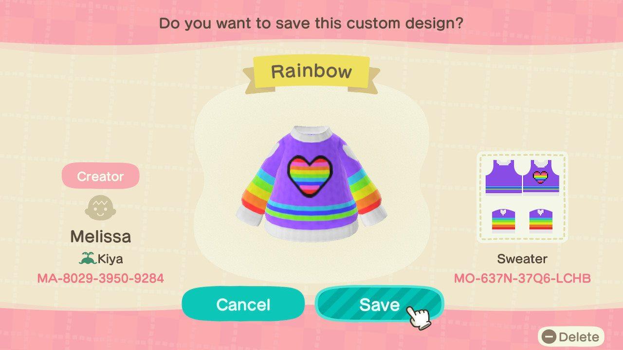 Animal Crossing Design Code: MO-637N-37Q6-LCHB Rainbow Sweater
