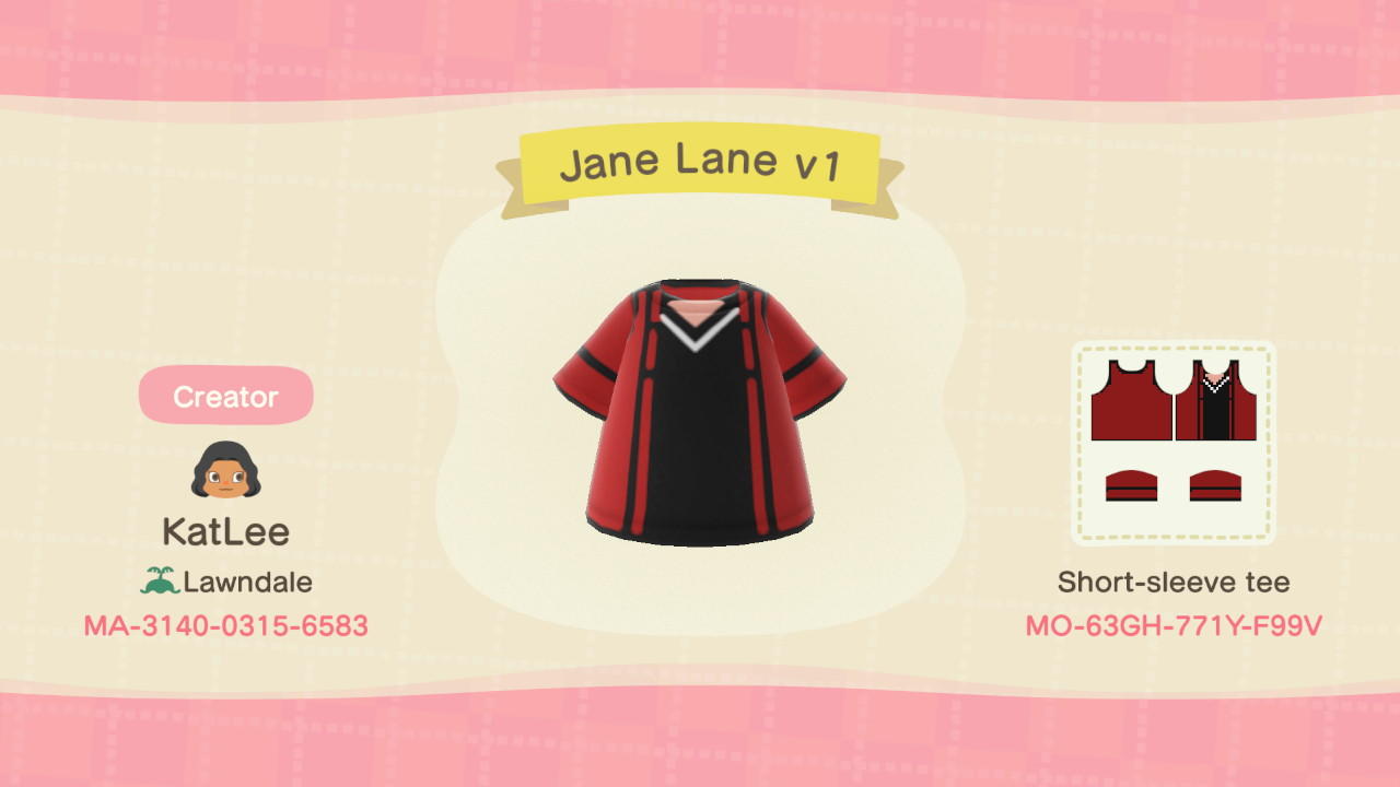 Animal Crossing Design Code: MO-63GH-771Y-F99V Jane Lane v1