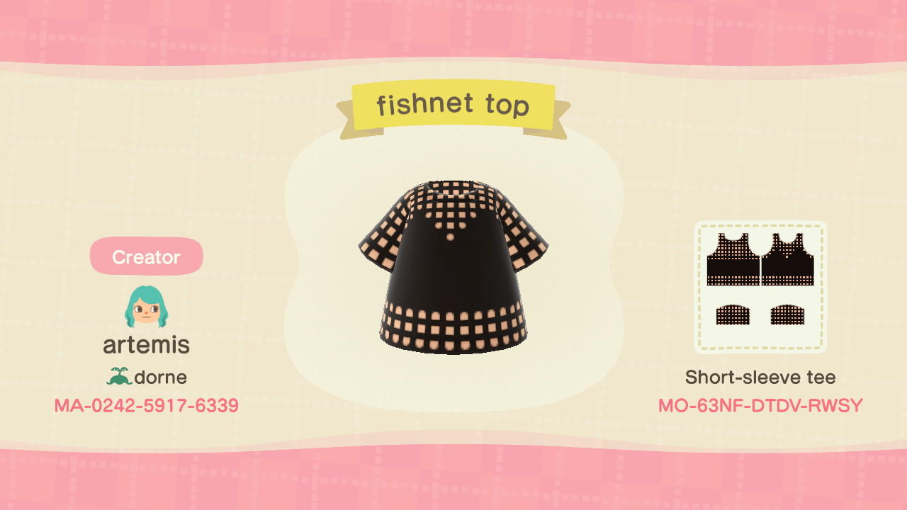 Animal Crossing Design Code: MO-63NF-DTDV-RWSY Fishnet Top