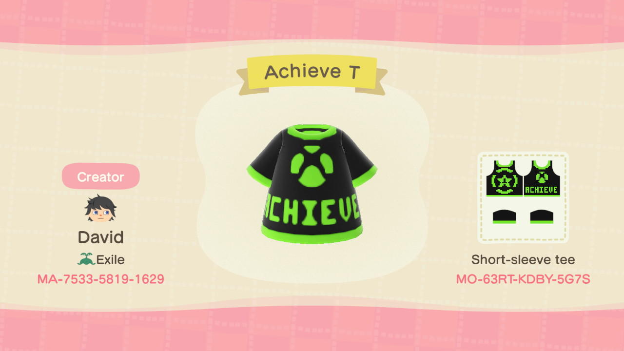 Animal Crossing Design Code: MO-63RT-KDBY-5G7S Achieve T