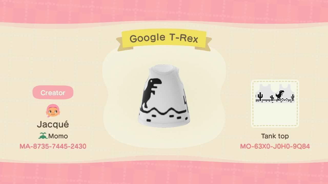 Animal Crossing Design Code: MO-63X0-J0H0-9Q84 Google T-Rex