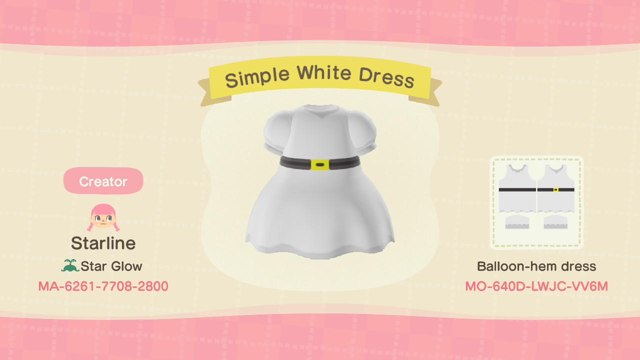 Animal Crossing Design Code: MO-640D-LWJC-VV6M Simple White Dress