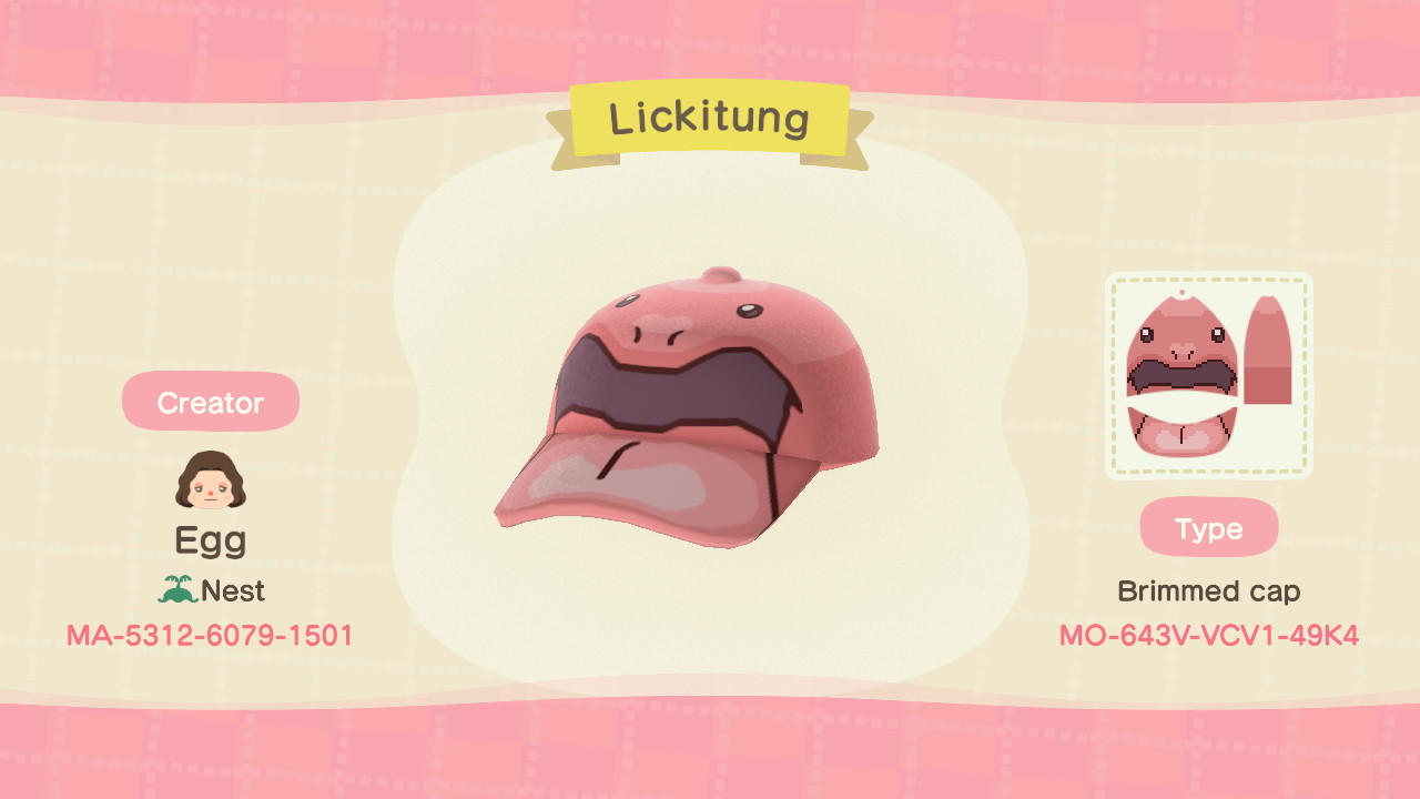 Animal Crossing Design Code: MO-643V-VCV1-49K4 Lickitung