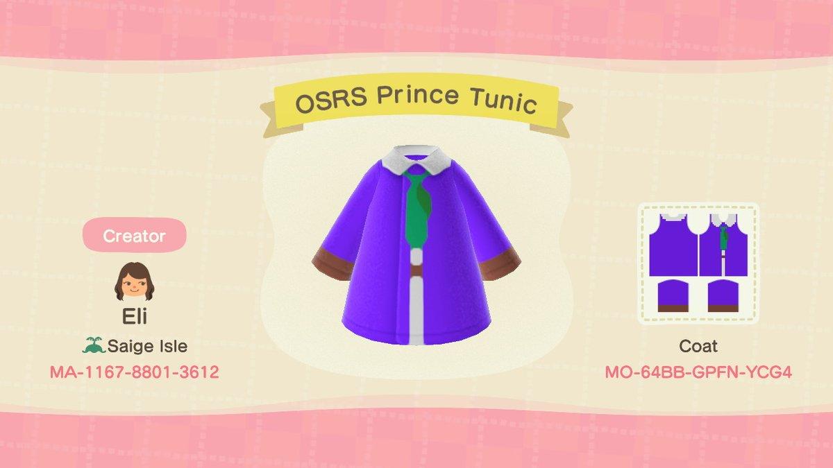 Animal Crossing Design Code: MO-64BB-GPFN-YCG4 OSRS Prince Tunic