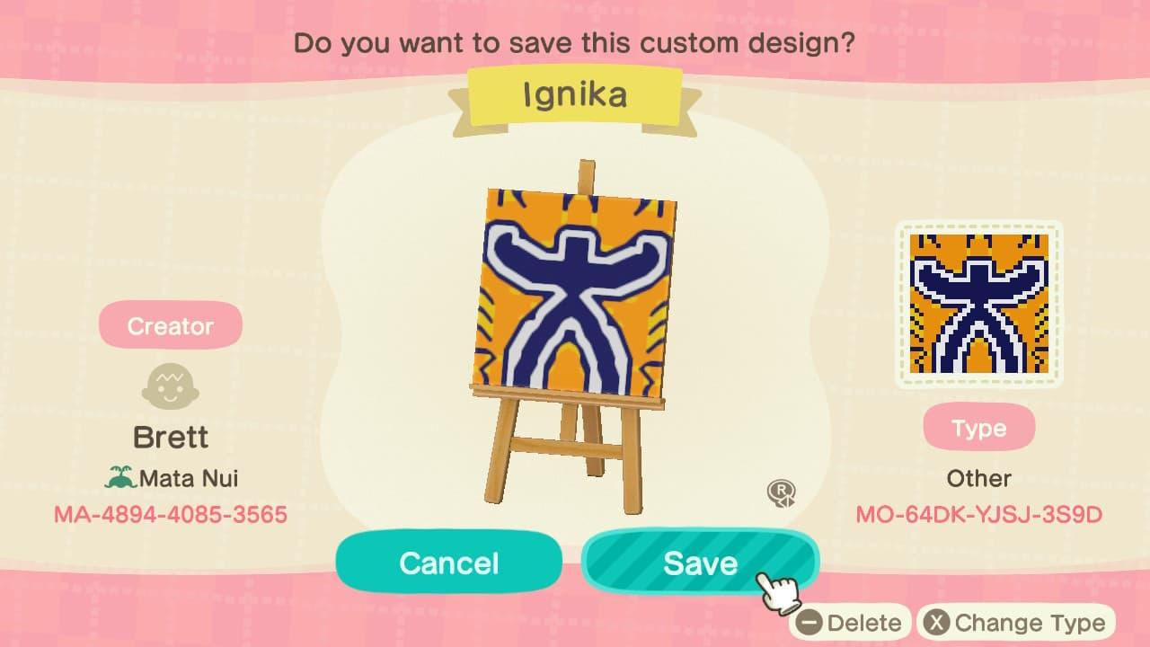 Animal Crossing Design Code: MO-64DK-YJSJ-3S9D Bionicle Ignika