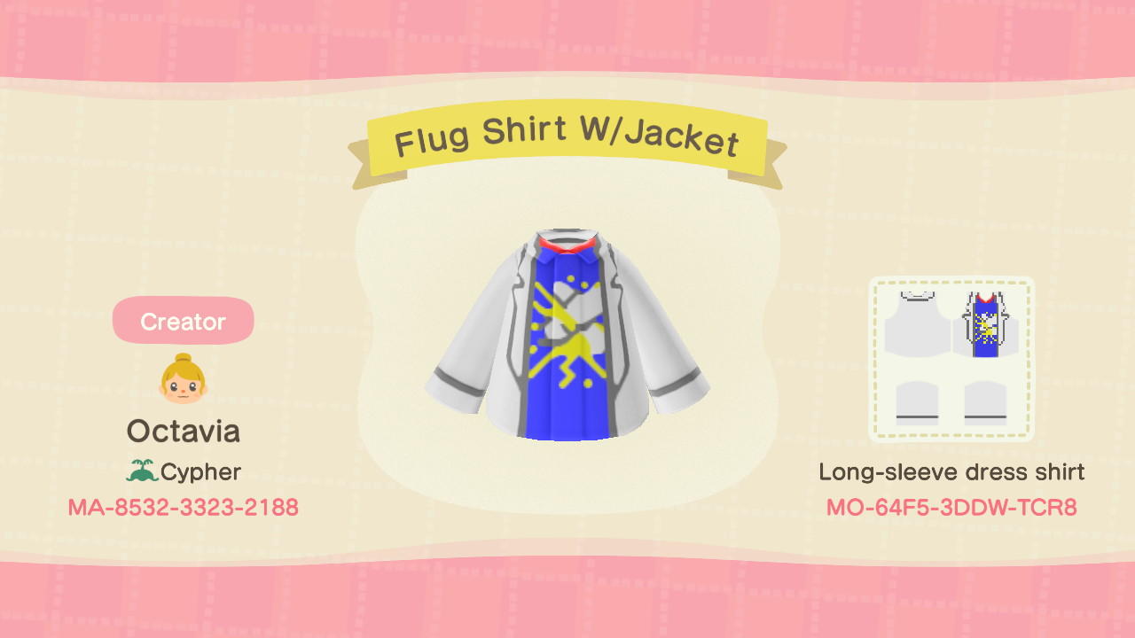 Animal Crossing Design Code: MO-64F5-3DDW-TCR8 Flug Shirt W/Jacket