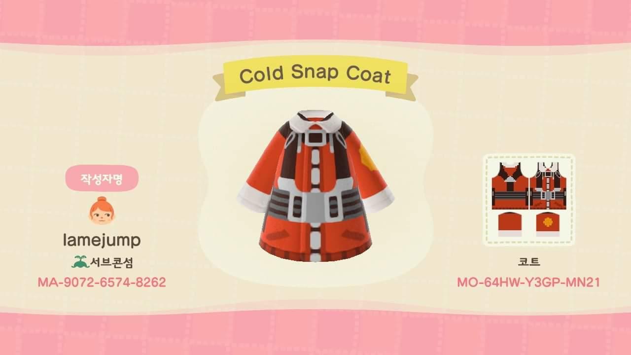 Animal Crossing Design Code: MO-64HW-Y3GP-MN21 Cold Snap Coat