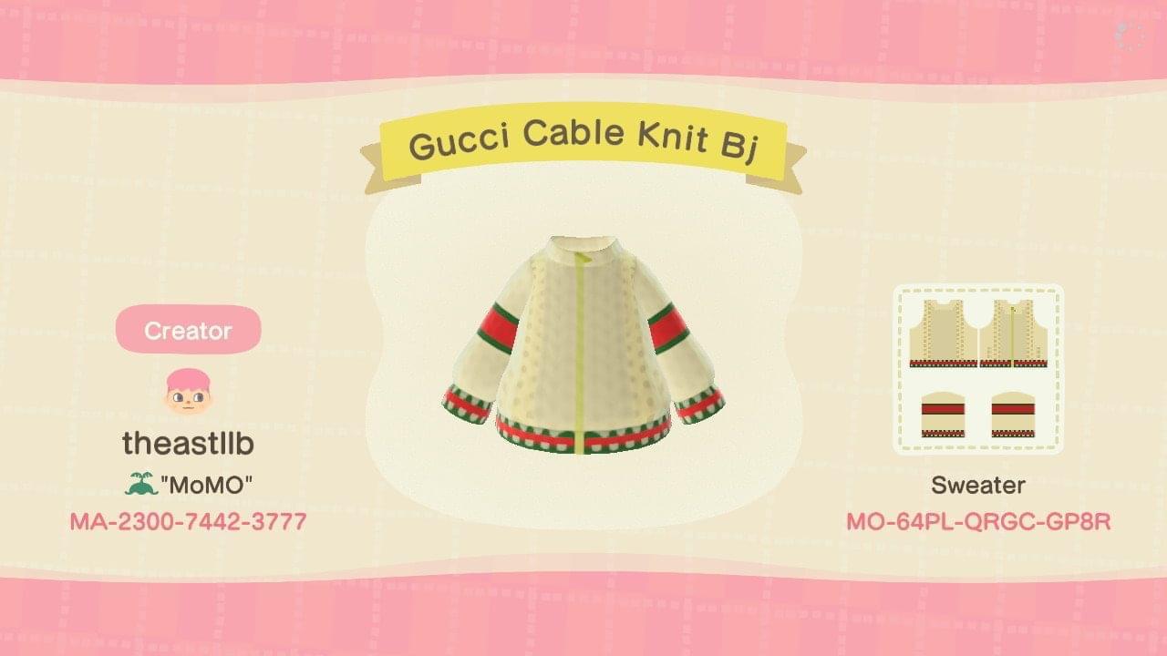 Animal Crossing Design Code: MO-64PL-QRGC-GP8R Gucci Knit Jacket
