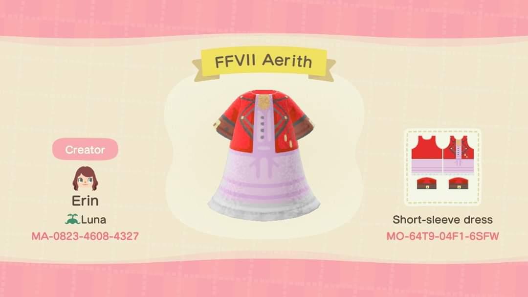 Animal Crossing Design Code: MO-64T9-04F1-6SFW FVII Aerith