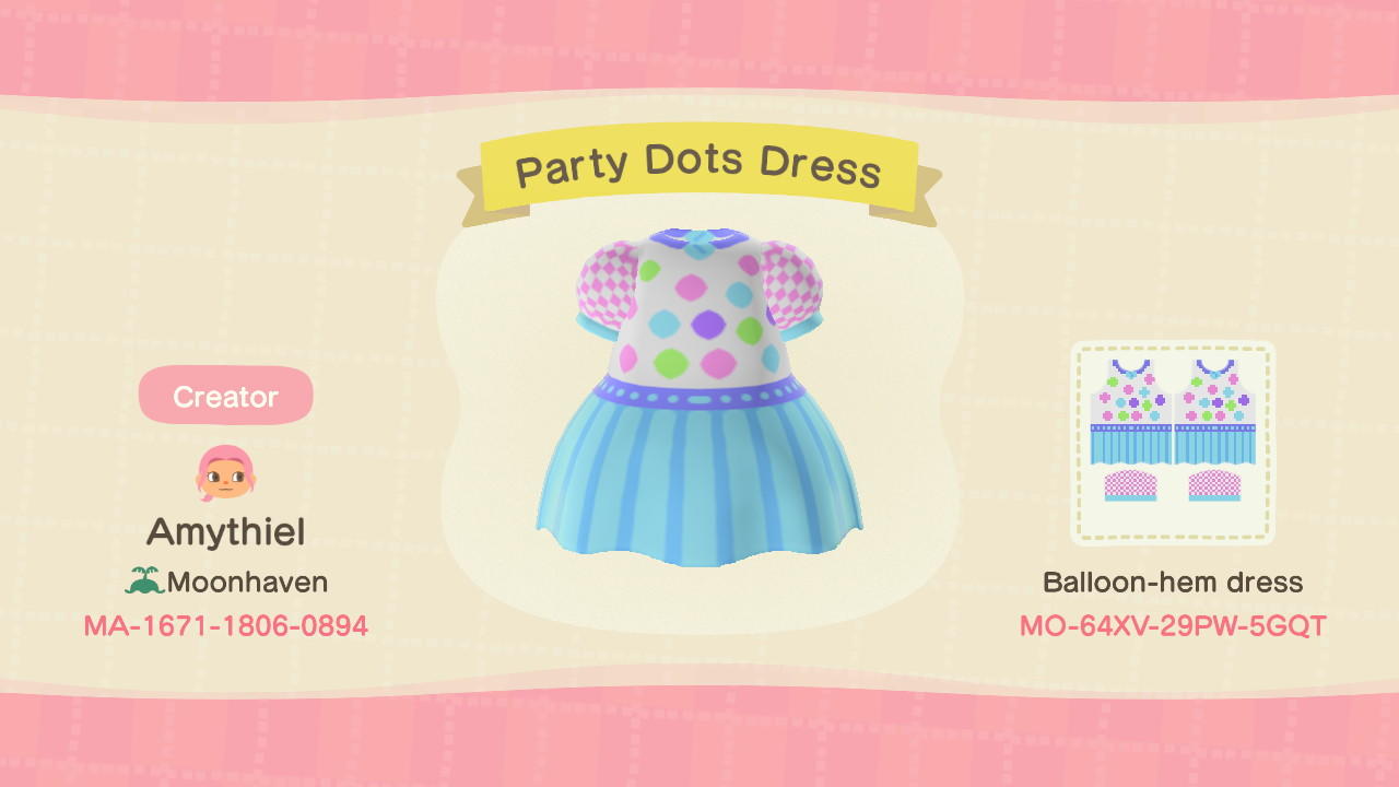 Animal Crossing Design Code: MO-64XV-29PW-5GQT Party Dots Dress