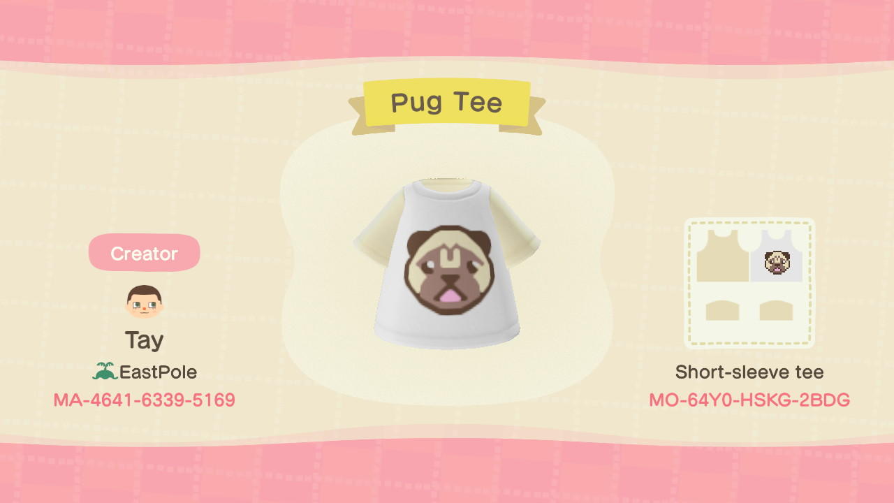 Animal Crossing Design Code: MO-64Y0-HSKG-2BDG Pug Tee