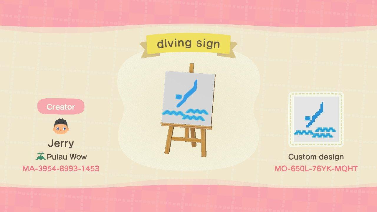 Animal Crossing Design Code: MO-650L-76YK-MQHT Diving Sign