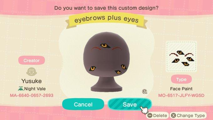 Animal Crossing Design Code: MO-6517-JLFY-WG5D Eyebrows Plus Eyes