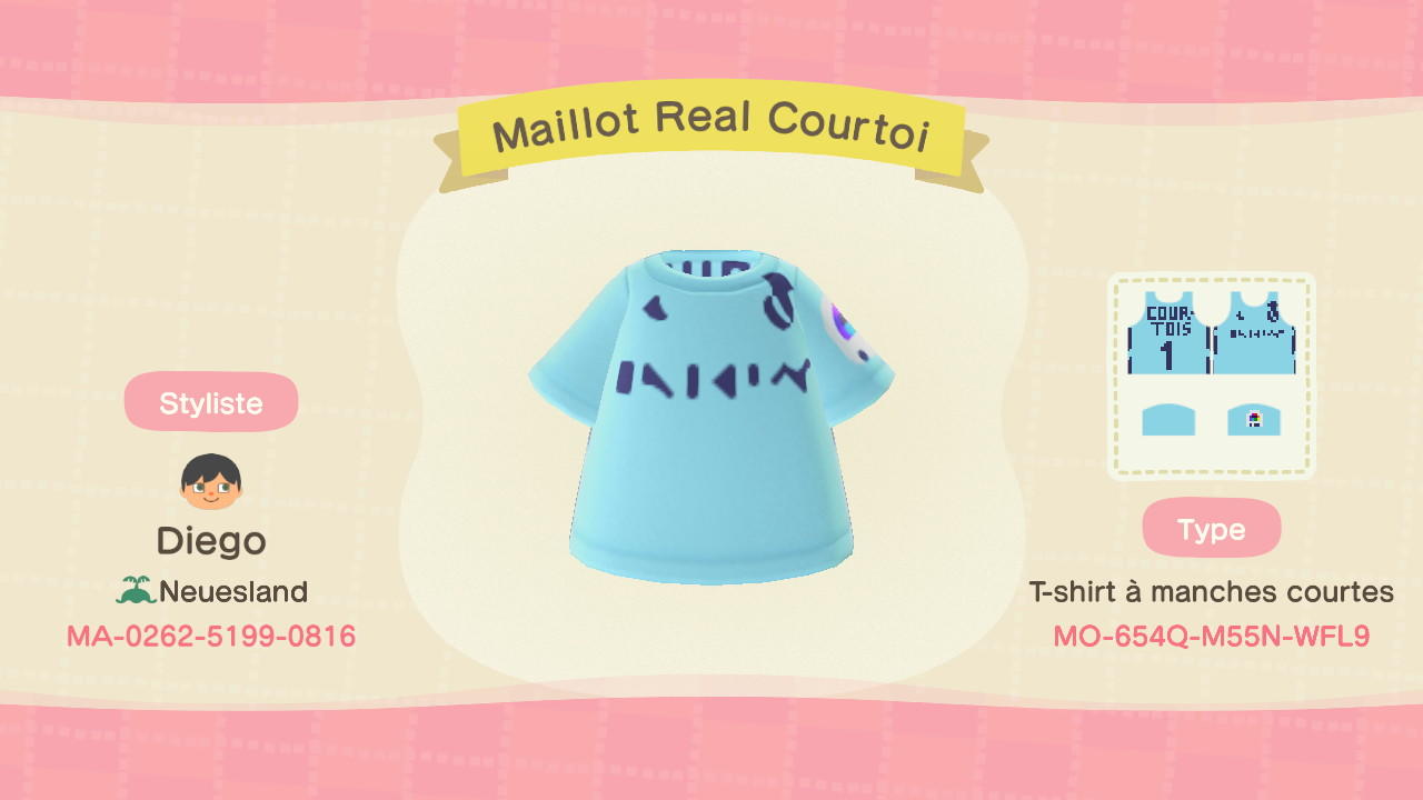 Animal Crossing Design Code: MO-654Q-M55N-WFL9 Maillot Real Courtoi