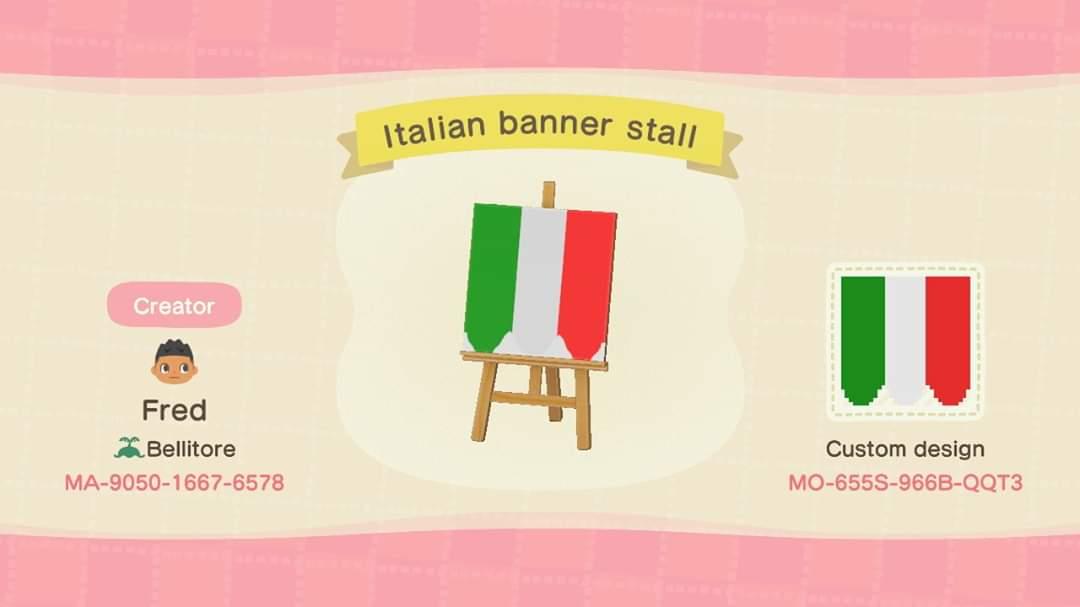 Animal Crossing Design Code: MO-655S-966B-QQT3 Italian Banner Stall