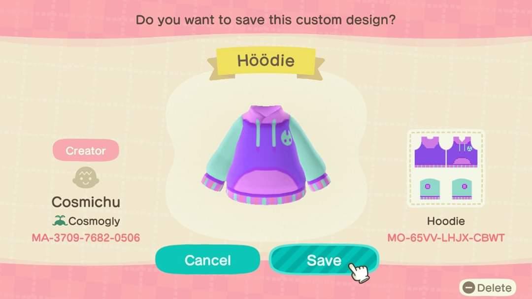 Animal Crossing Design Code: MO-65VV-LHJX-CBWT Höödie