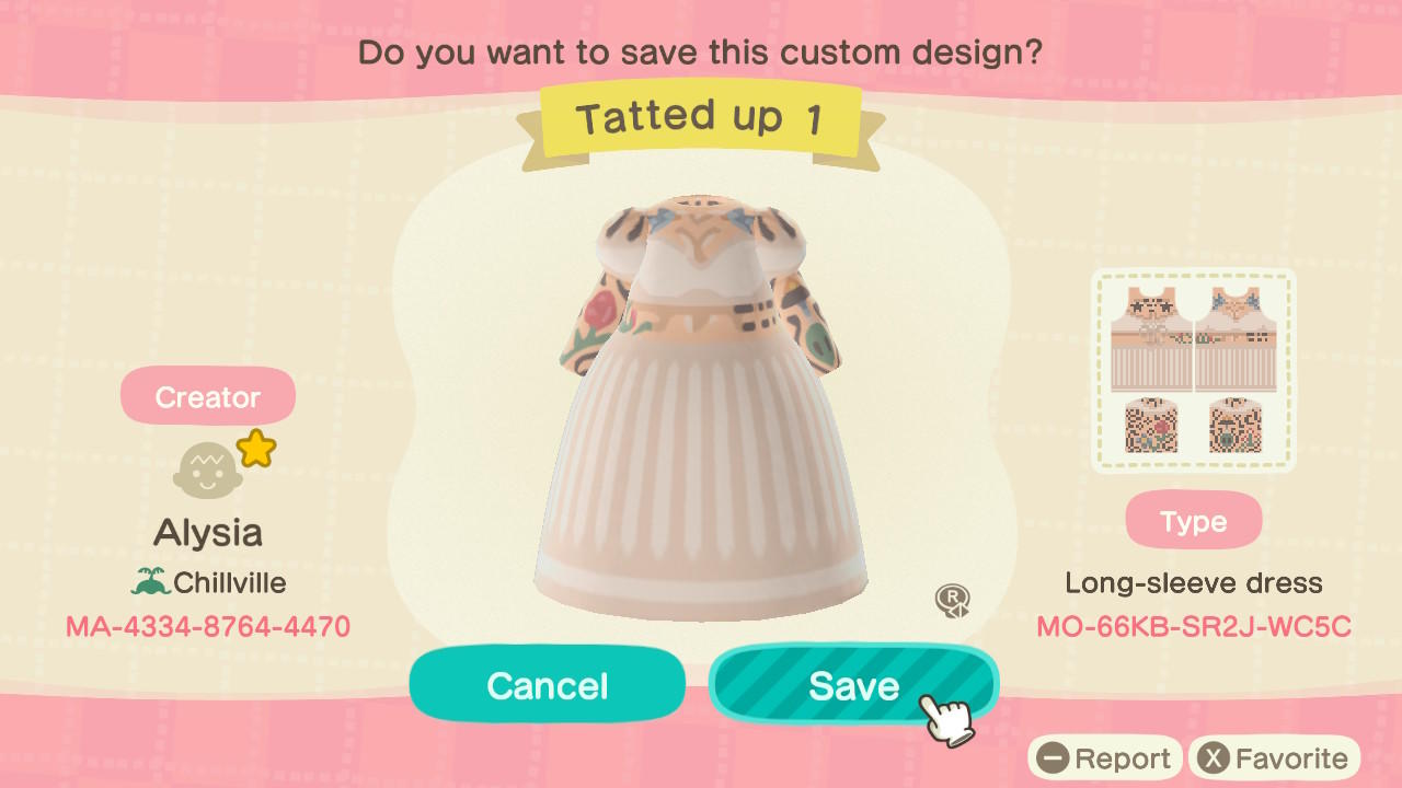 Animal Crossing Design Code: MO-66KB-SR2J-WC5C Tatted Up 1