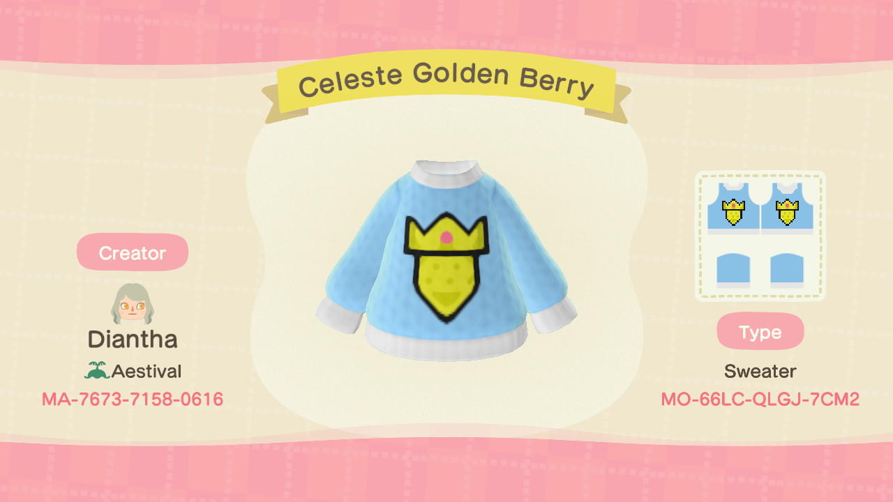 Animal Crossing Design Code: MO-66LC-QLGJ-7CM2 Celeste Golden Berry