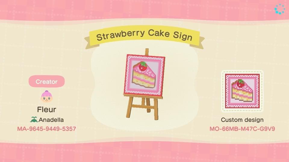 Animal Crossing Design Code: MO-66MB-M47C-G9V9 Strawberry Cake Sign
