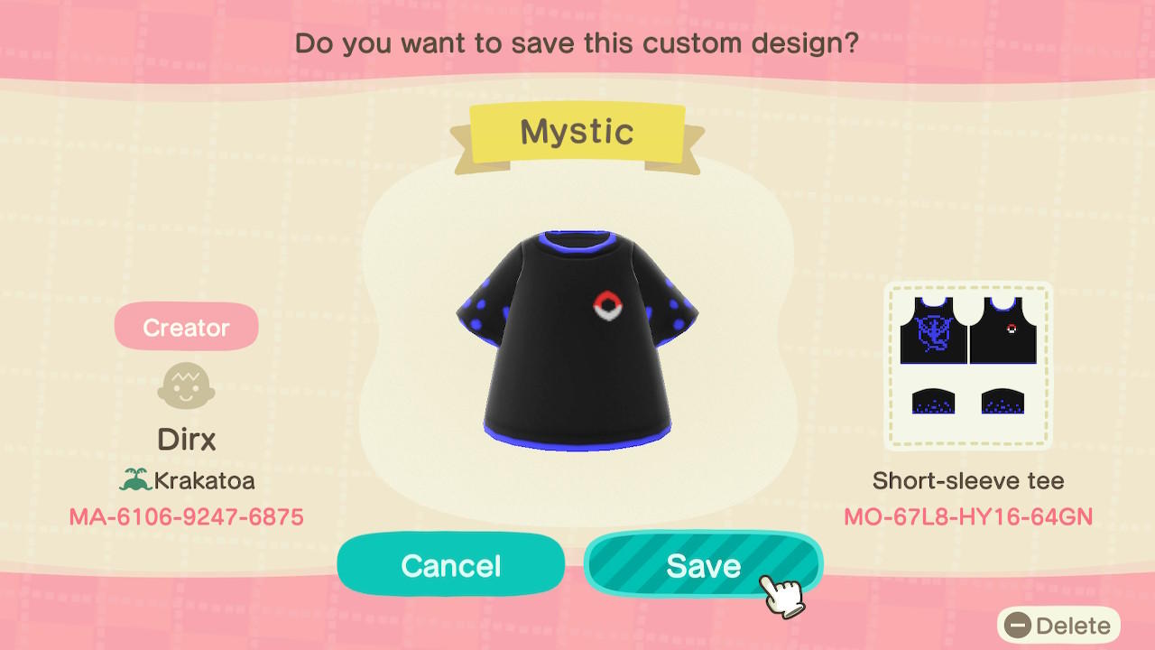 Animal Crossing Design Code: MO-67L8-HY16-64GN Mystic