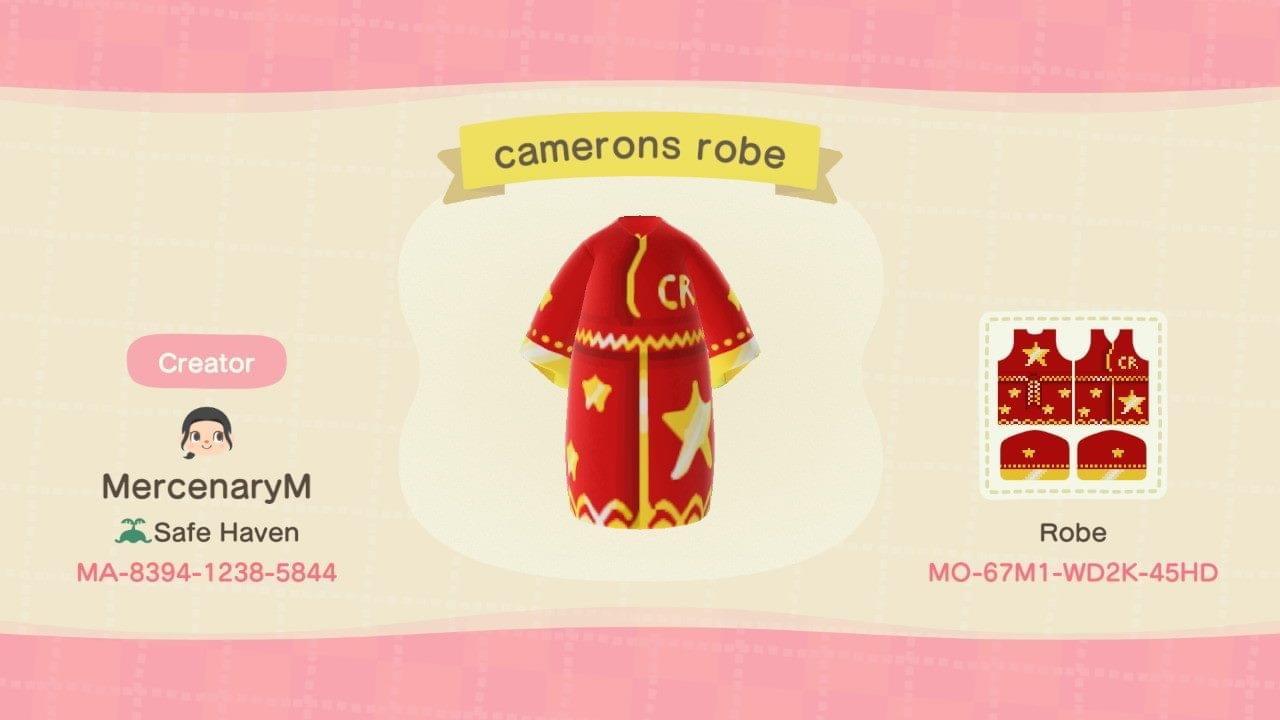 Animal Crossing Design Code: MO-67M1-WD2K-45HD Camerons robe