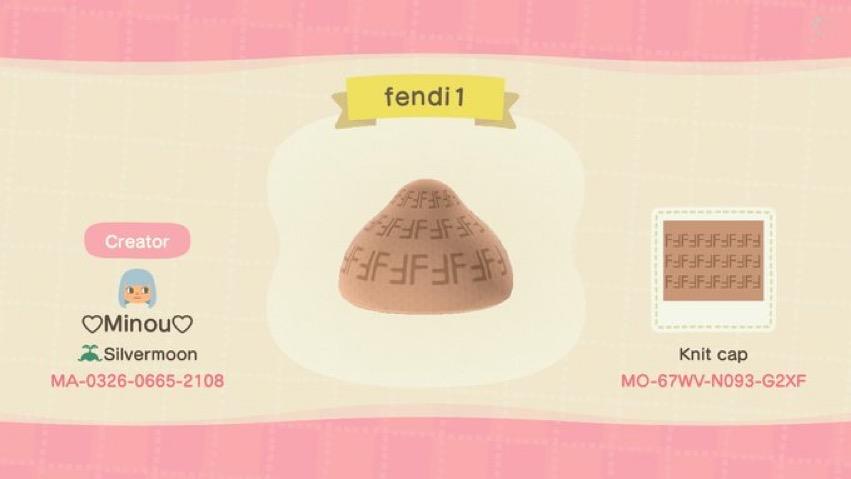 Animal Crossing Design Code: MO-67WV-N093-G2XF Fendi beanie