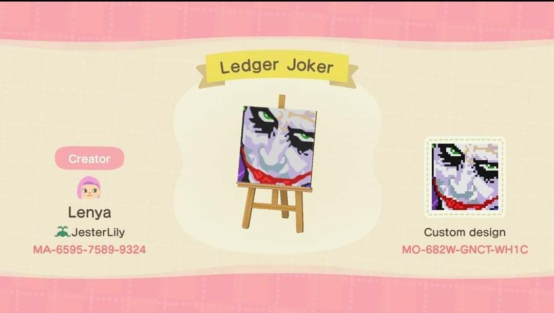 Animal Crossing Design Code: MO-682W-GNCT-WH1C Dark Knight Joker