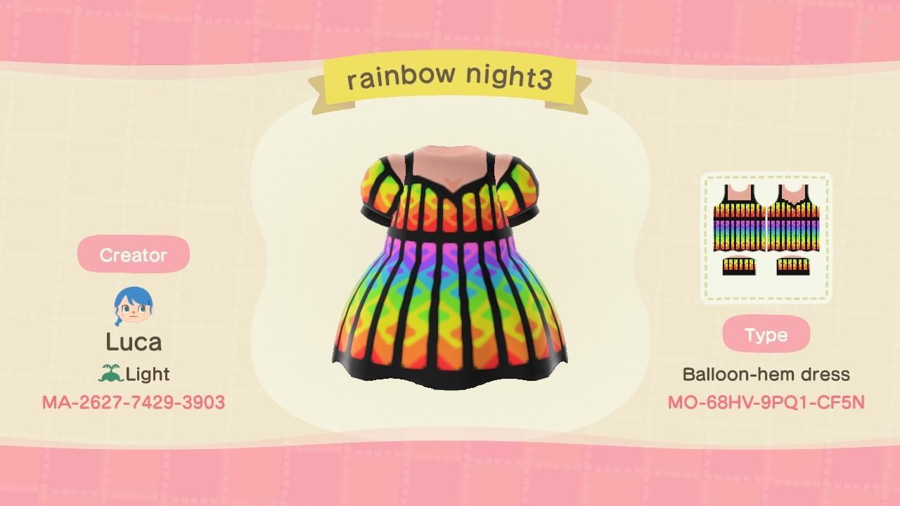 Animal Crossing Design Code: MO-68HV-9PQ1-CF5N Rainbow night 3