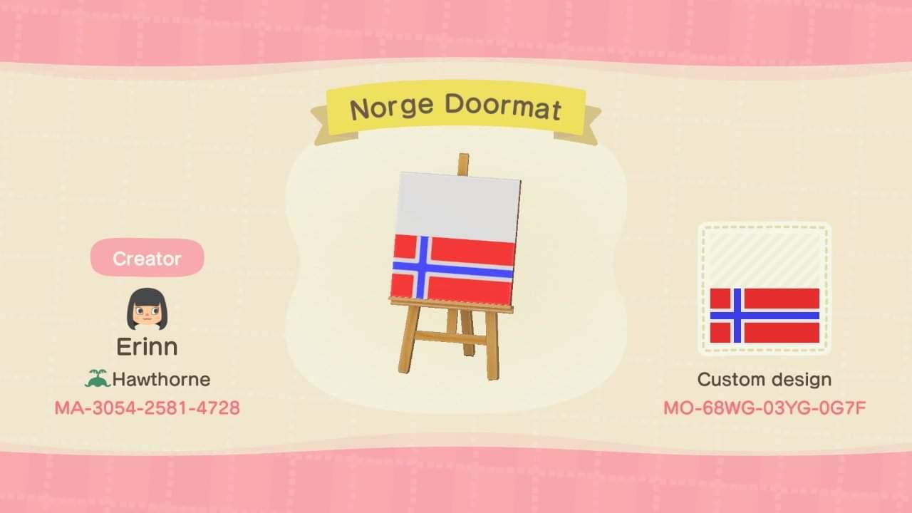 Animal Crossing Design Code: MO-68WG-03YG-0G7F Norway Flag Doormat