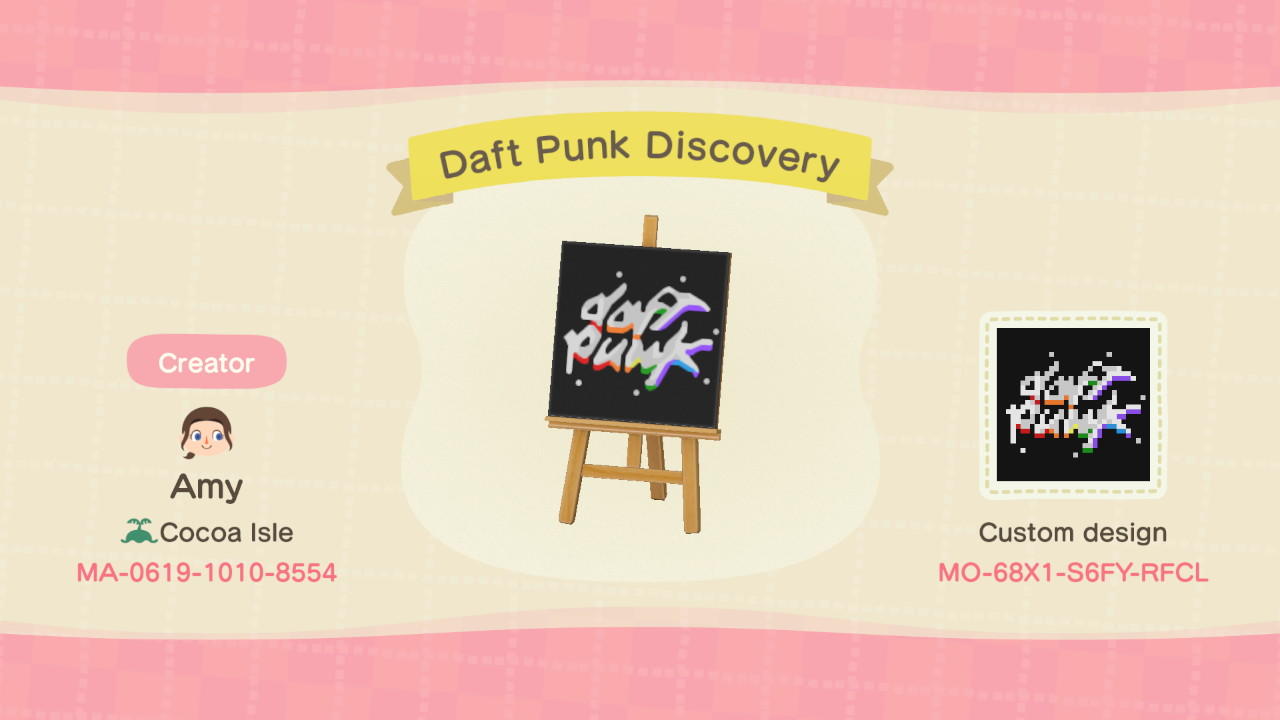 Animal Crossing Design Code: MO-68X1-S6FY-RFCL Daft Punk Discovery