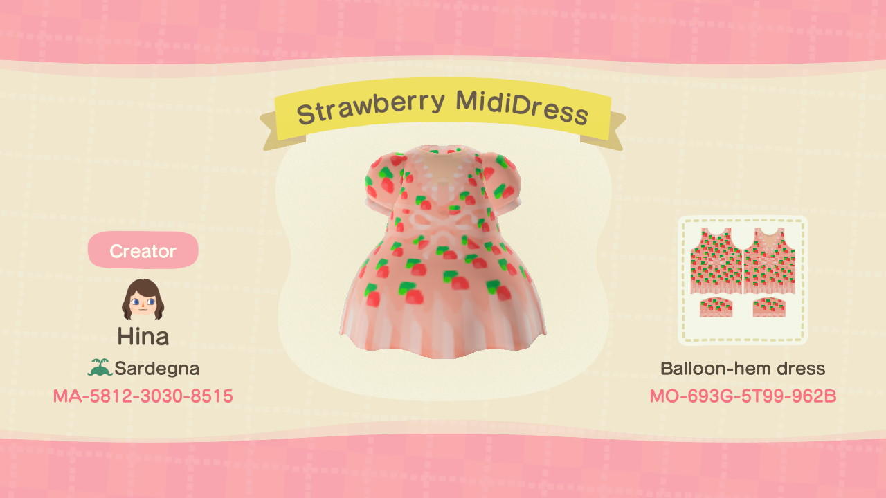 Animal Crossing Design Code: MO-693G-5T99-962B Strawberry MidiDress