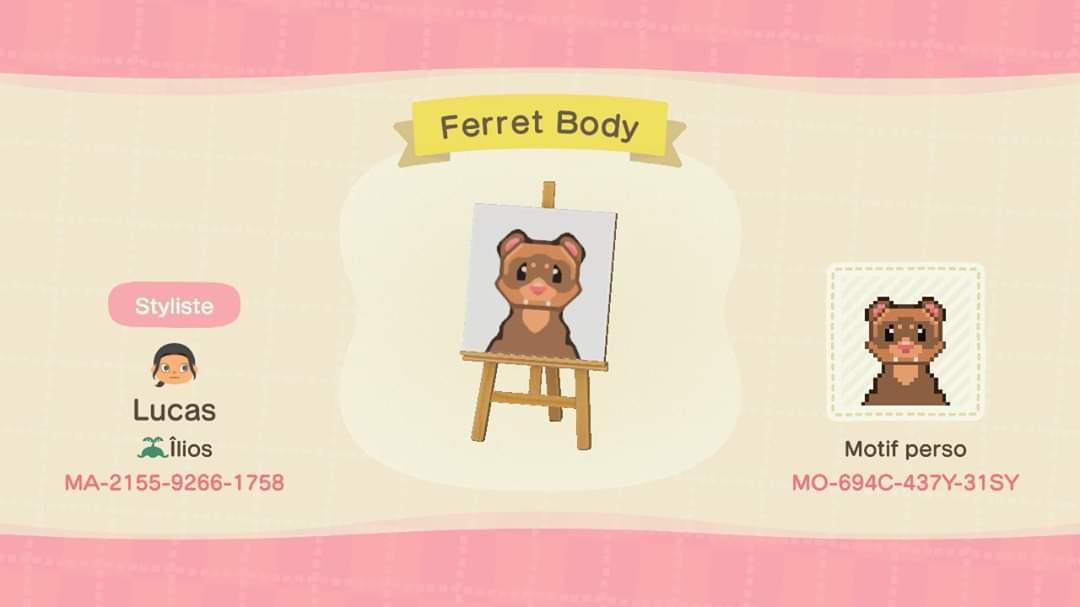 Animal Crossing Design Code: MO-694C-437Y-31SY Ferret Body
