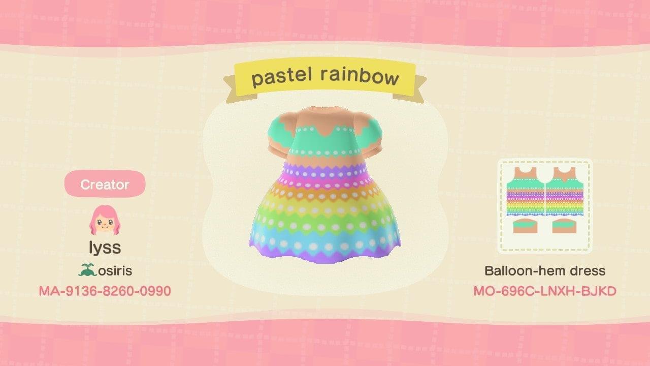 Animal Crossing Design Code: MO-696C-LNXH-BJKD Pastel Rainbow Dress