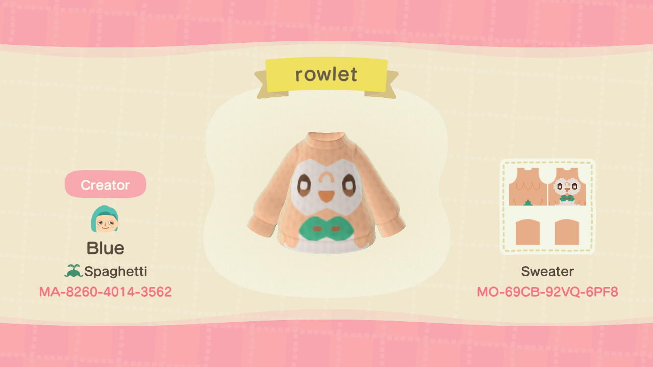 Animal Crossing Design Code: MO-69CB-92VQ-6PF8 rowlet