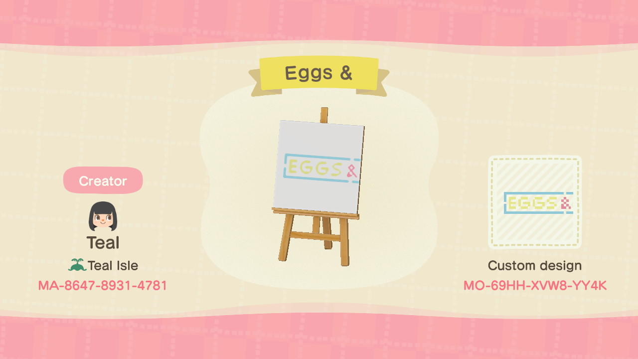 Animal Crossing Design Code: MO-69HH-XVW8-YY4K Eggs & Chips1