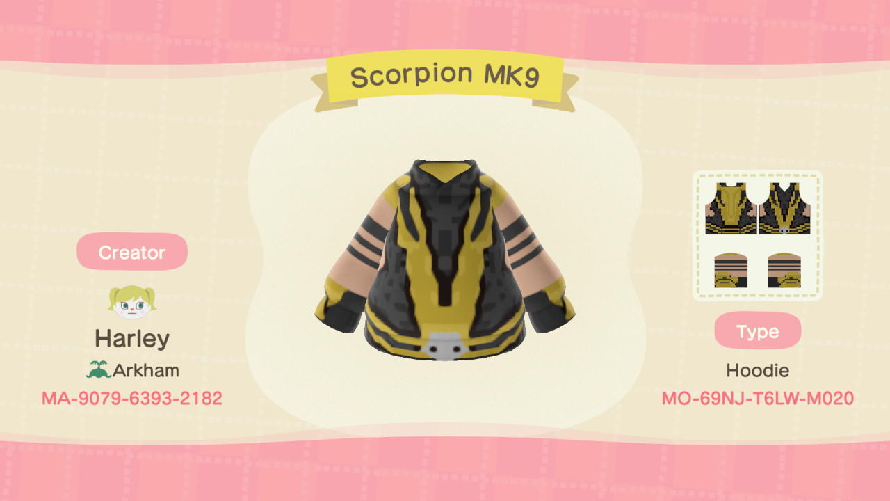 Animal Crossing Design Code: MO-69NJ-T6NW-M020 Scorpion MK9