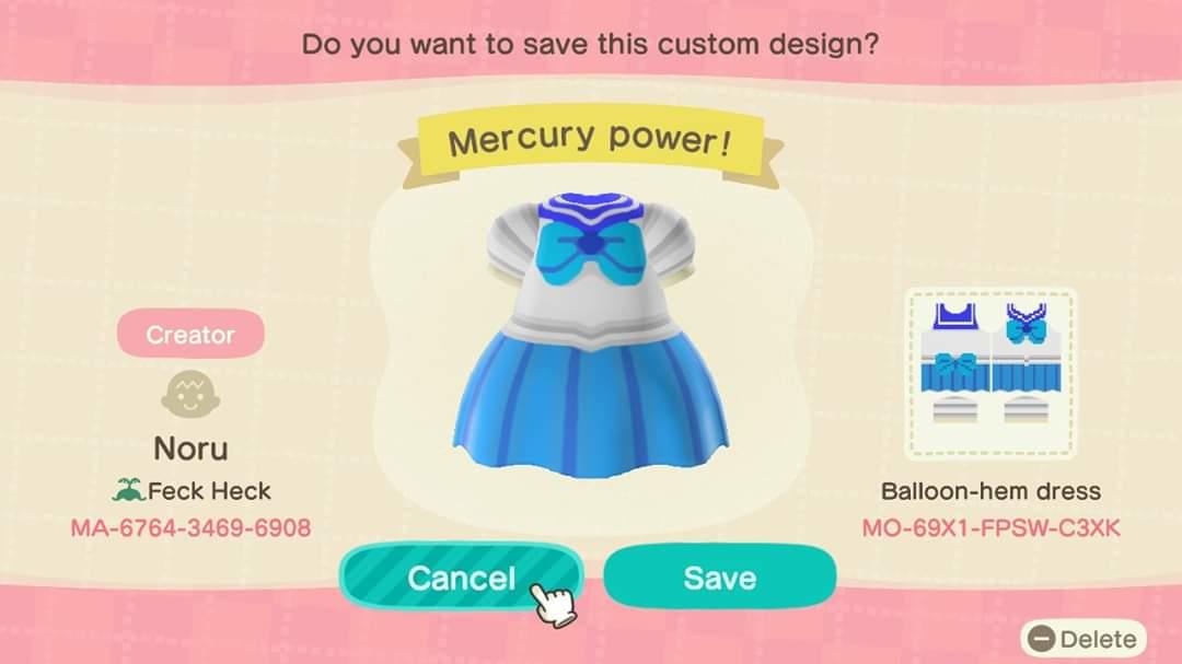 Animal Crossing Design Code: MO-69X1-FPSW-C3XK Mercury Power!