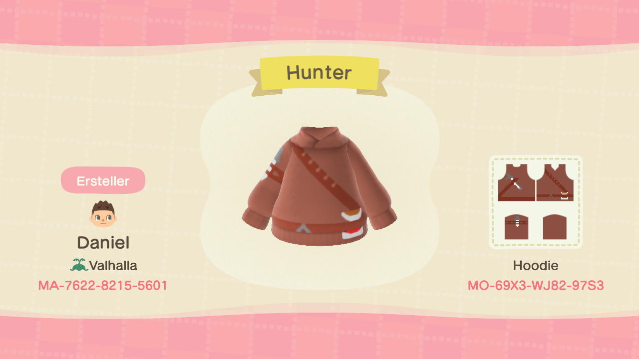 Animal Crossing Design Code: MO-69X3-WJ82-97S3 Hunter